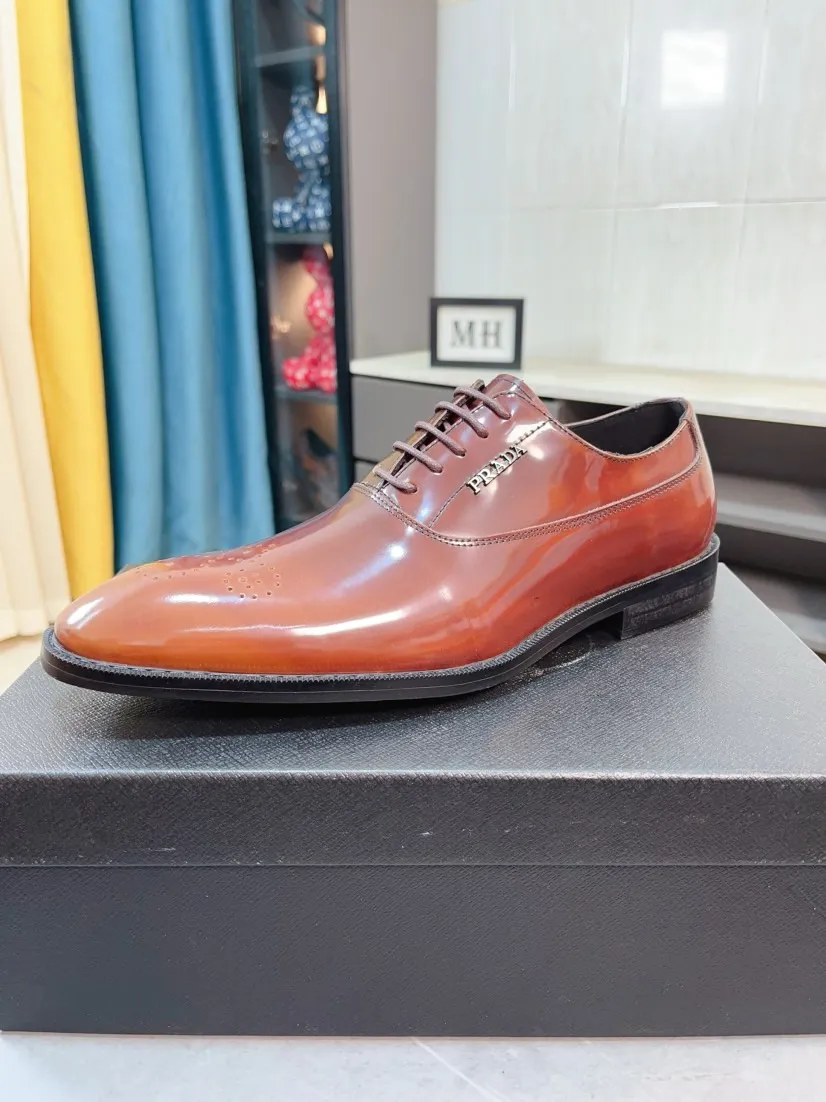 Men's shoes 💰540🌹🌹【PRADA Leather Shoes】Top purchasing agent Original imported Italian custom cowhide leather surface, fully imported water-dyed breathable cowhide lining, original factory special molded sole super comfortable, size: 38-44